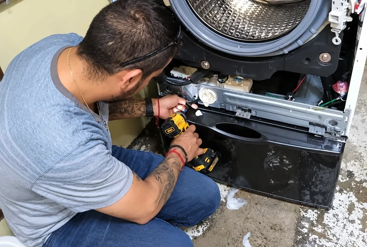 Technician repairing an appliance in Kenmore, Washington